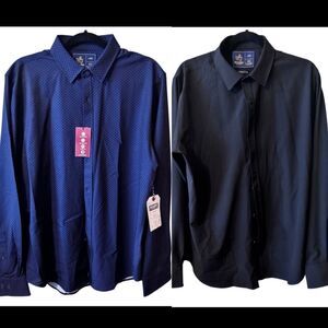 NWT- BUNDLE OF TWO- Rugby- Men’s Black & Navy Button Down Performance Shirts, LG